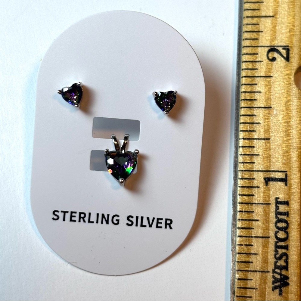 NWT Rainbow Colored CZ 925 Sterling Silver Studs and Pendant Set, Never worn NWT